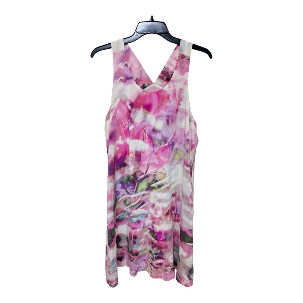 Cynthia Rowley Silk Dress Pink Watercolor Sleeveless Racerback Women's 6 - Picture 2 of 4